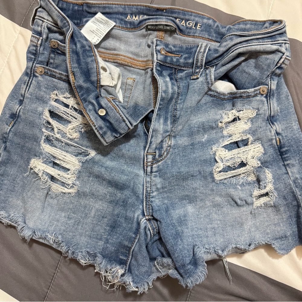 American Eagle Outfitters Light Blue Ripped Jean Shorts